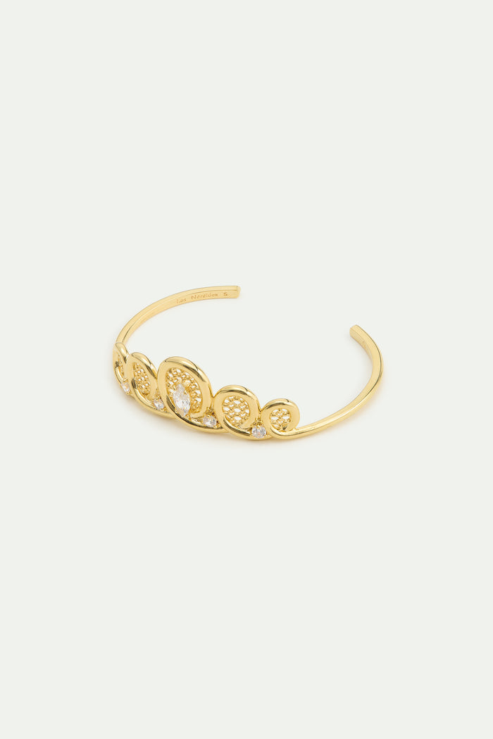 les néréides Golden Filigree Tiara Cuff Bracelet with Crystals - S / Gold