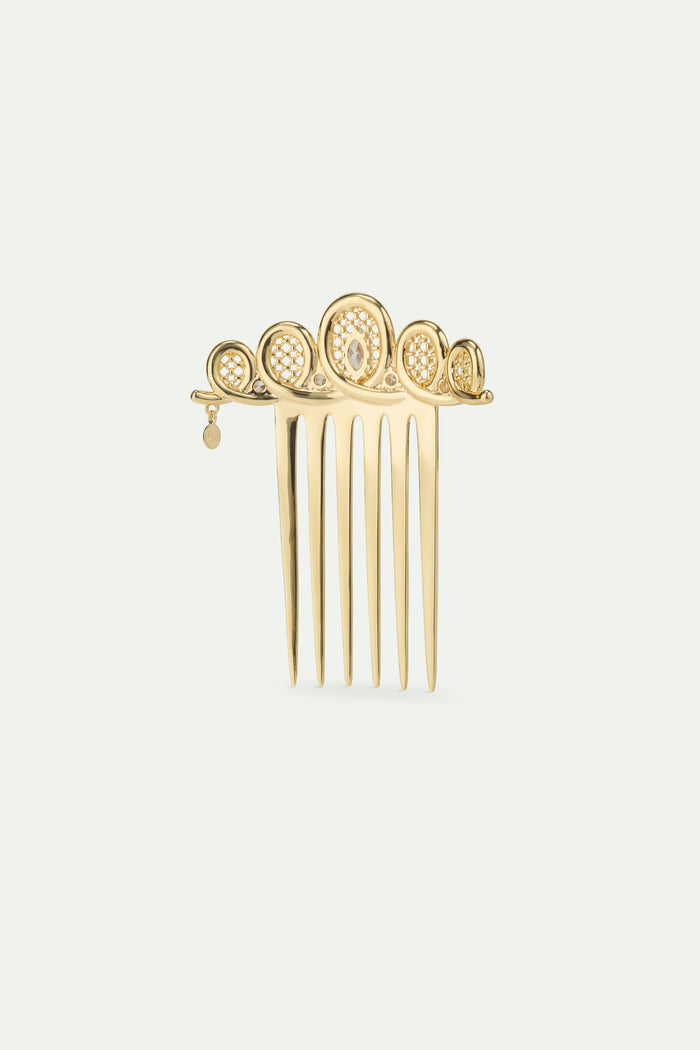 Les Néréides Golden Filigree Tiara Hair Comb With Crystals - Gold