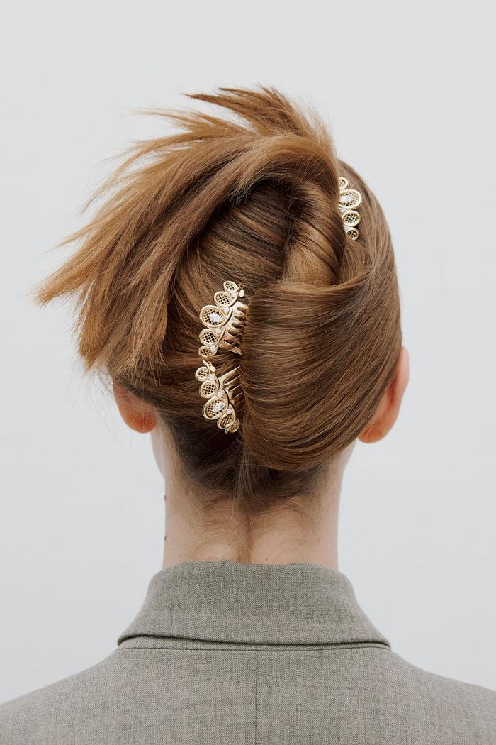 Les Néréides Golden Filigree Tiara Hair Comb With Crystals - Gold