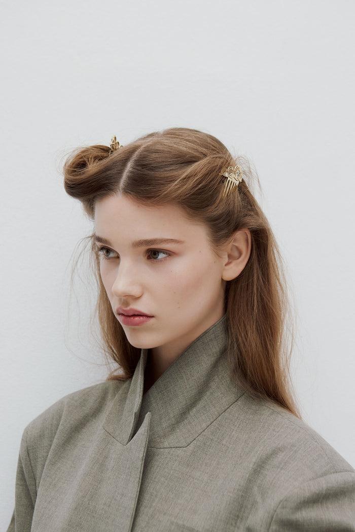 Les Néréides Golden Filigree Tiara Hair Comb With Crystals - Gold