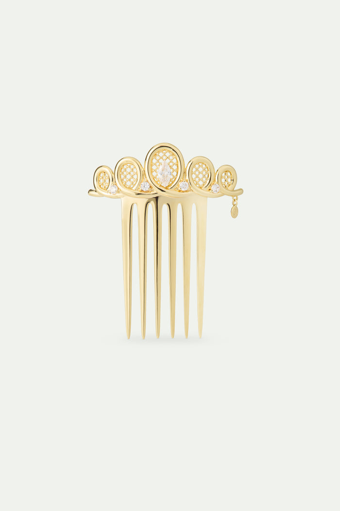 les néréides Golden Filigree Tiara Hair Comb with Crystals - Gold