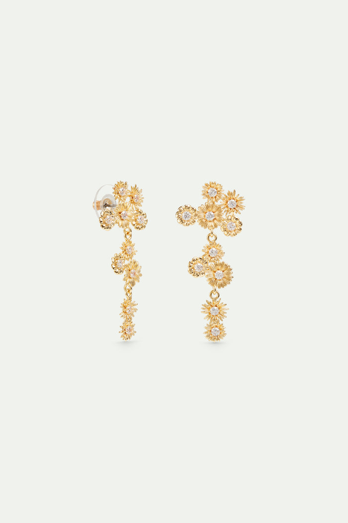 Les Néréides Golden Flower And Crystal Dangle Post Earrings - Gold