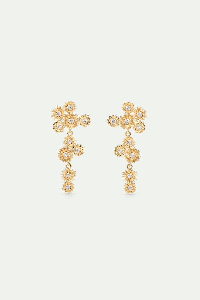les néréides Golden Flower and Crystal Dangle Post Earrings - Gold