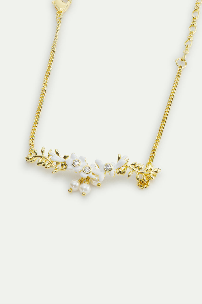 Les Néréides Golden Laurel Leaf - White Wisteria And Cultured Pearl Bracelet - White