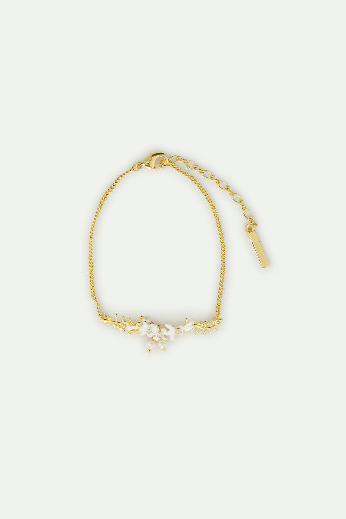 les néréides Golden Laurel Leaf - White Wisteria and Cultured Pearl Bracelet - White