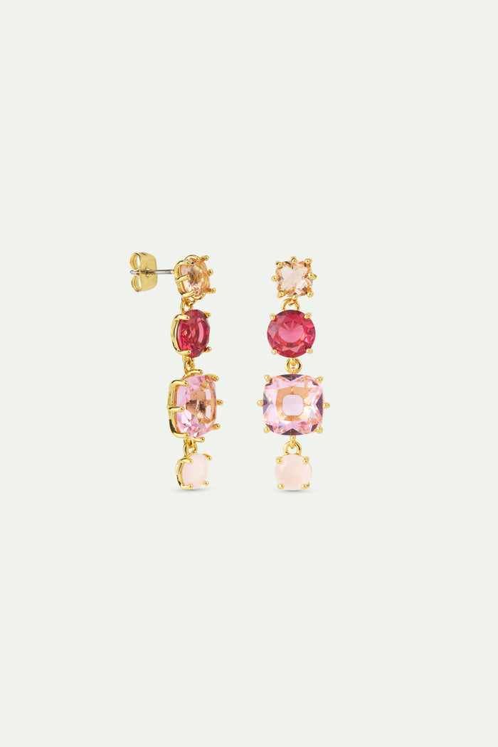Les Néréides Gradient Pink Diamantine Dangle Post Earrings With Four Stones - Pink