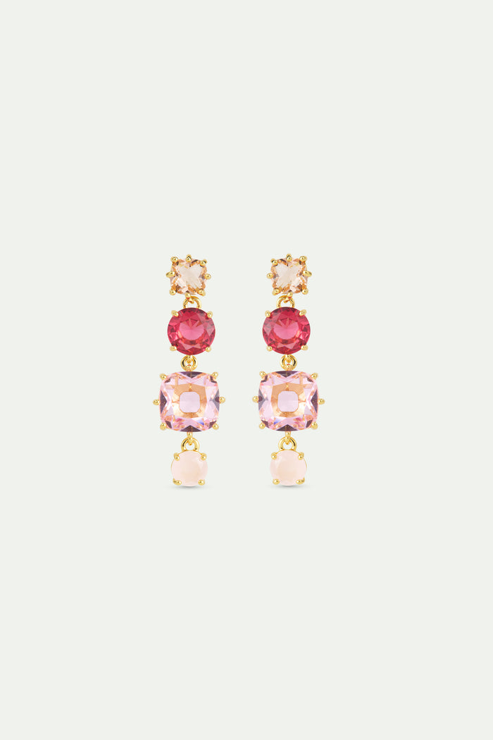 les néréides Gradient Pink Diamantine Dangle Post Earrings with Four Stones - Pink