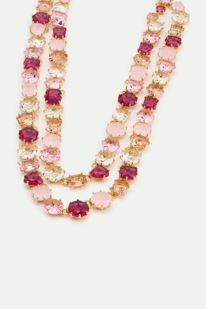 Les Néréides Gradient Pink Diamantine Statement Double Row Necklace - Pink