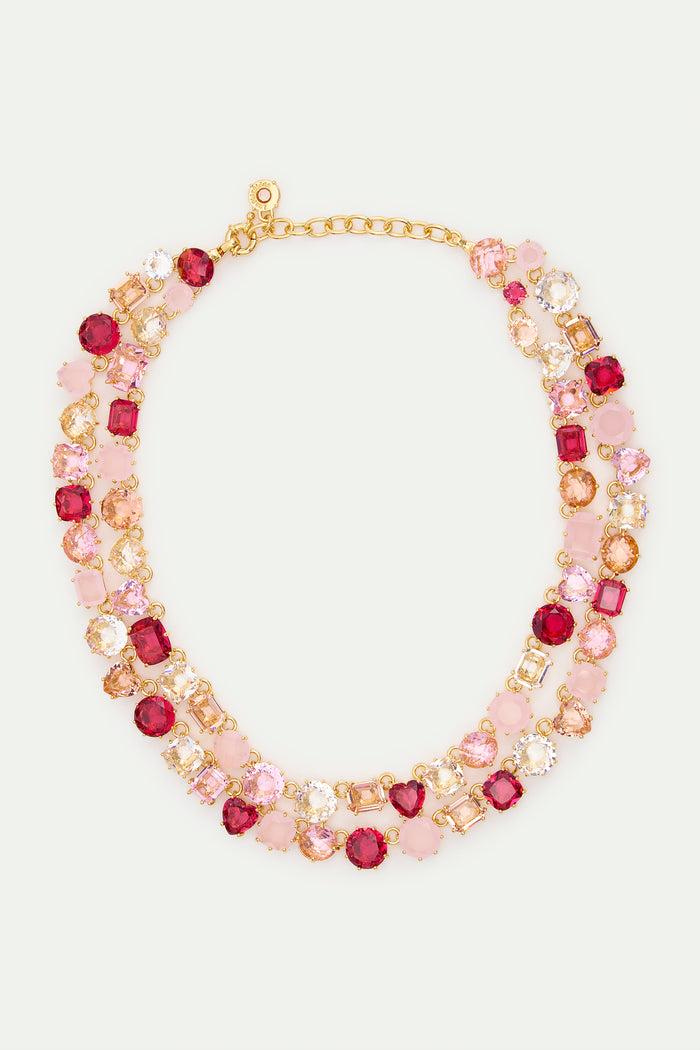 Les Néréides Gradient Pink Diamantine Statement Double Row Necklace - Pink
