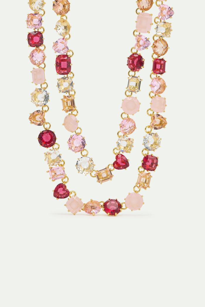 les néréides Gradient Pink Diamantine Statement Double Row Necklace - Pink