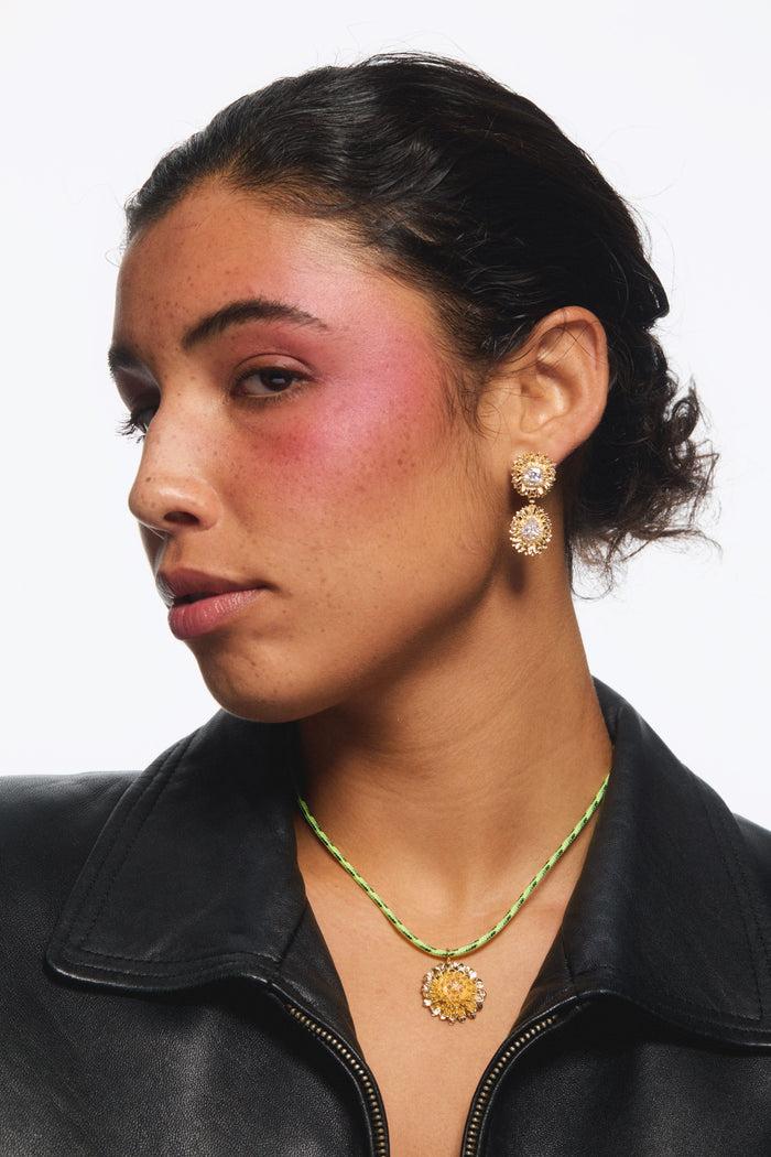 Les Néréides Green Cord And Golden Dandelion Pendant Necklace - Multicolor