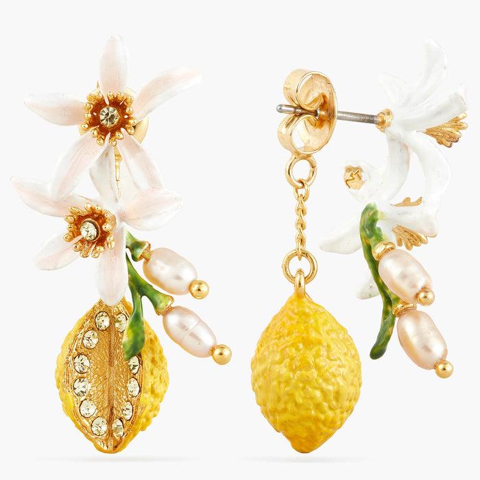 Les Néréides Half Lemon And Lemon Blossom Post Earrings - Yellow