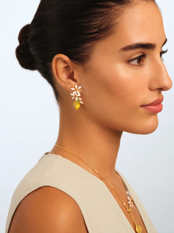 Les Néréides Half Lemon And Lemon Blossom Post Earrings - Yellow