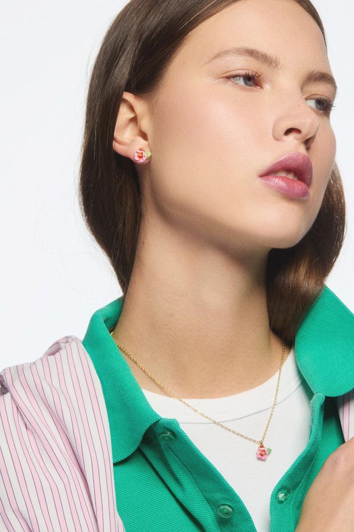 Les Néréides Hollyhock And Faceted Crystal Pendant Necklace - Pink