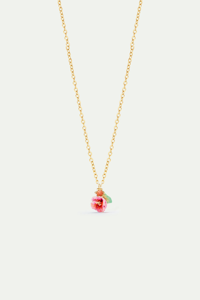 les néréides Hollyhock and Faceted Crystal Pendant Necklace - Pink