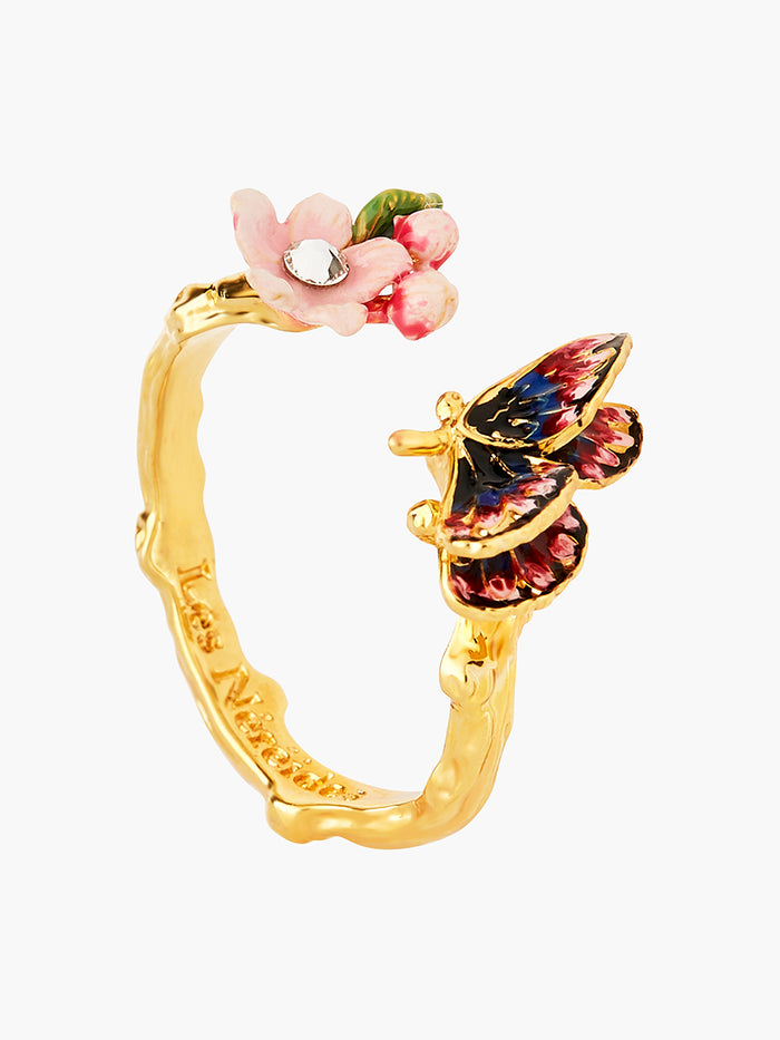 les néréides Japanese Emperor Butterfly and Cherry Blossom Adjustable Ring - Multicolor