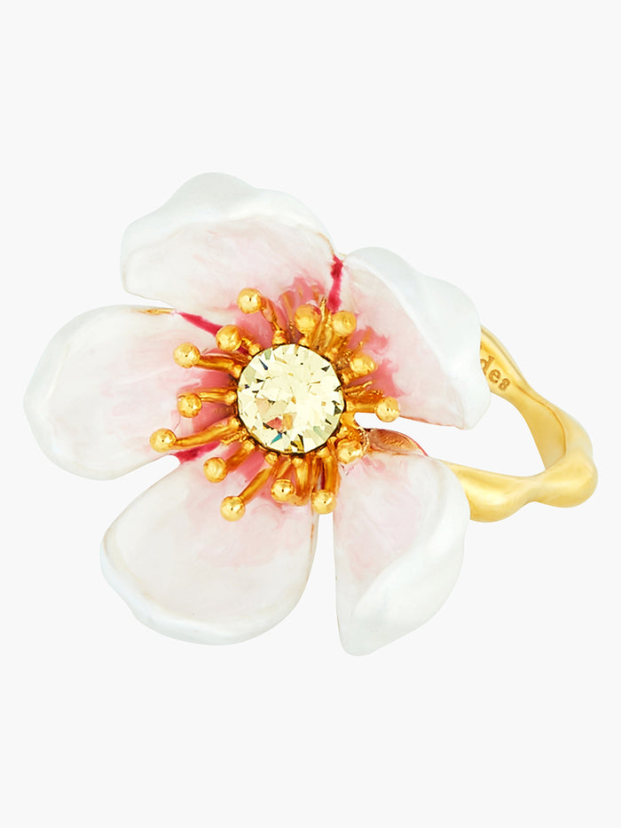 Les Néréides Japanese White Cherry Blossom And Petals Adjustable Ring - Blanc