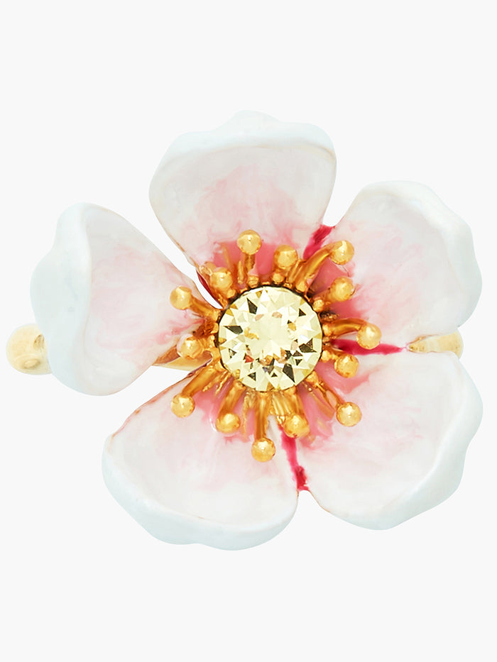 Les Néréides Japanese White Cherry Blossom And Petals Adjustable Ring - Blanc