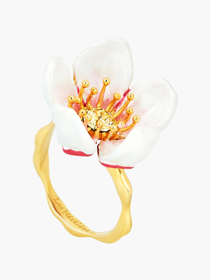les néréides Japanese White Cherry Blossom and Petals Adjustable Ring - Blanc