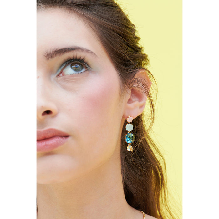Les Néréides La Diamantine Acqua Azzura 4 Stones Post Earrings - Cyan Blue