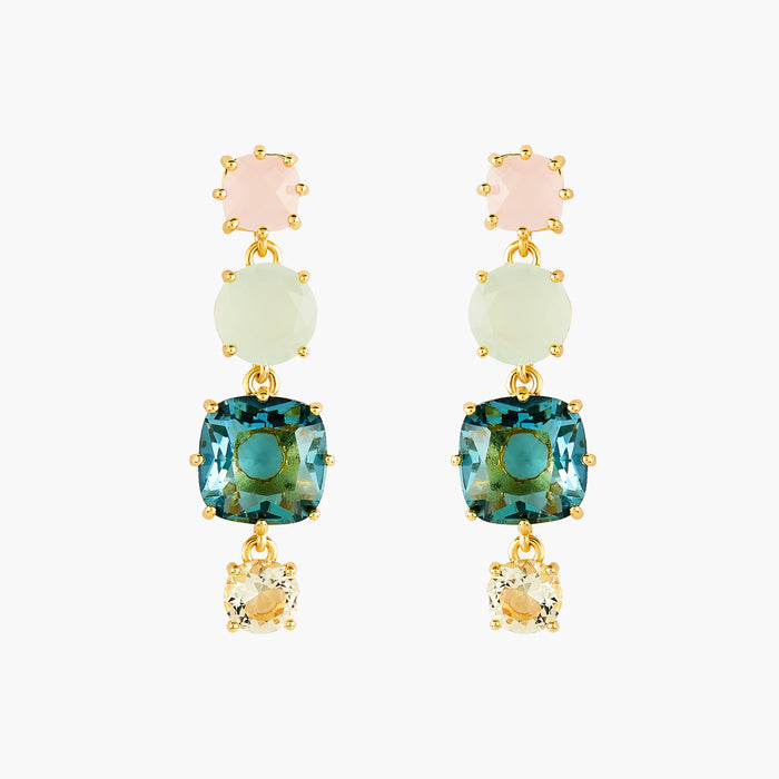 les néréides La Diamantine Acqua Azzura 4 Stones Post Earrings - Cyan Blue