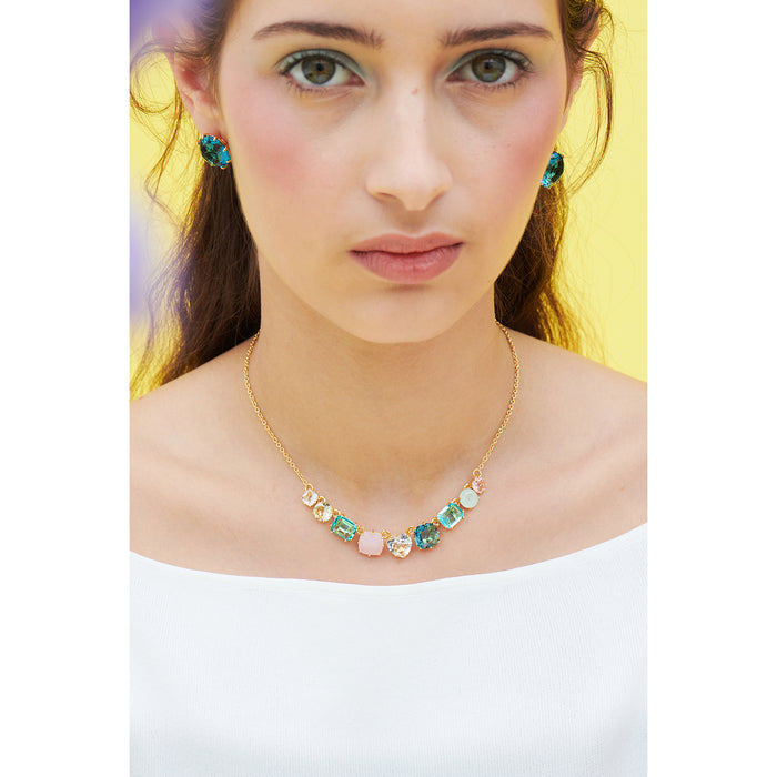 Les Néréides La Diamantine Acqua Azzura 9 Stones Thin Pendant Necklace - Cyan Blue