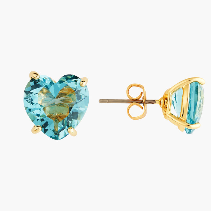 Les Néréides La Diamantine Acqua Azzura Heart Stud Earrings - Cyan Blue