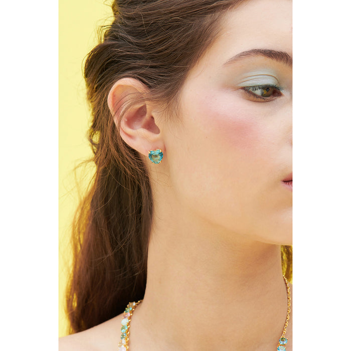Les Néréides La Diamantine Acqua Azzura Heart Stud Earrings - Cyan Blue