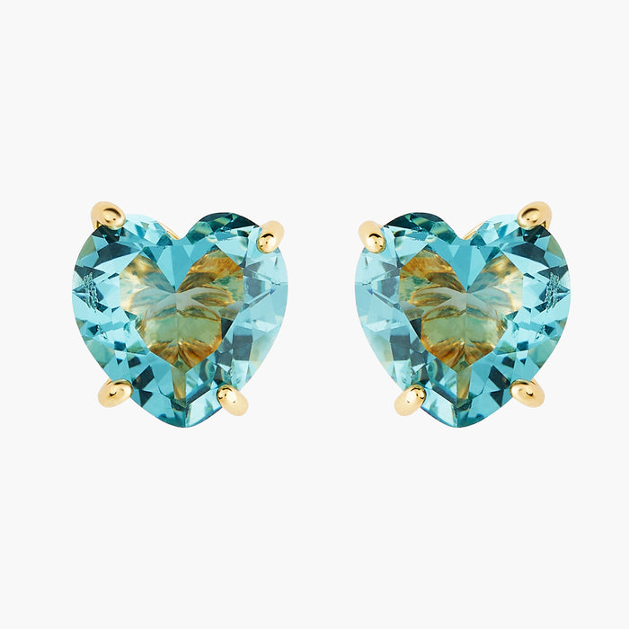 les néréides La Diamantine Acqua Azzura Heart Stud Earrings - Cyan Blue