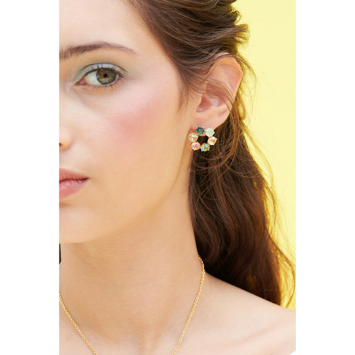 Les Néréides La Diamantine Acqua Azzura Hoops Post Earrings - Cyan Blue