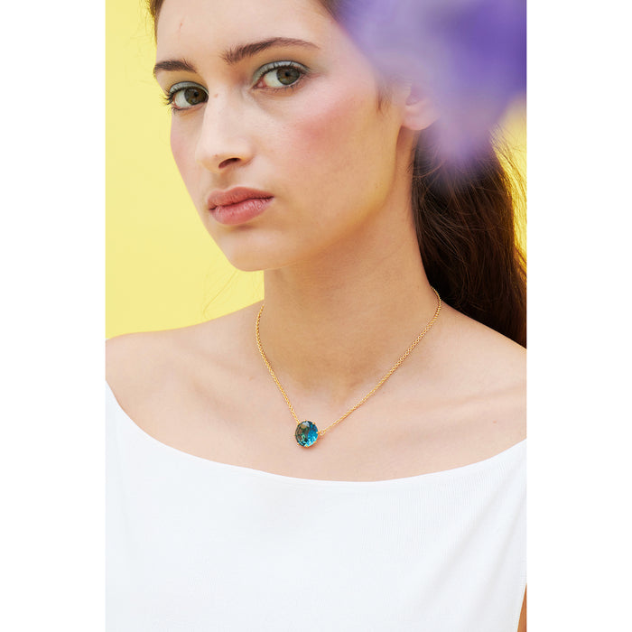 Les Néréides La Diamantine Acqua Azzura Round Stone Pendant Necklace - Cyan Blue