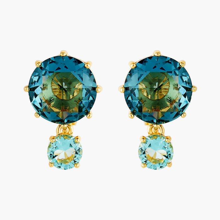les néréides La Diamantine Acqua Azzura Round Stone Sleeper Earrings - Cyan Blue