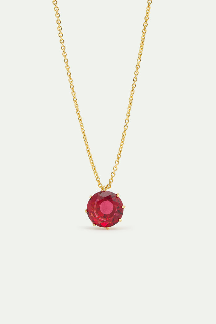 les néréides La Diamantine Fine Necklace with Dark Pink Round Stone - Pink