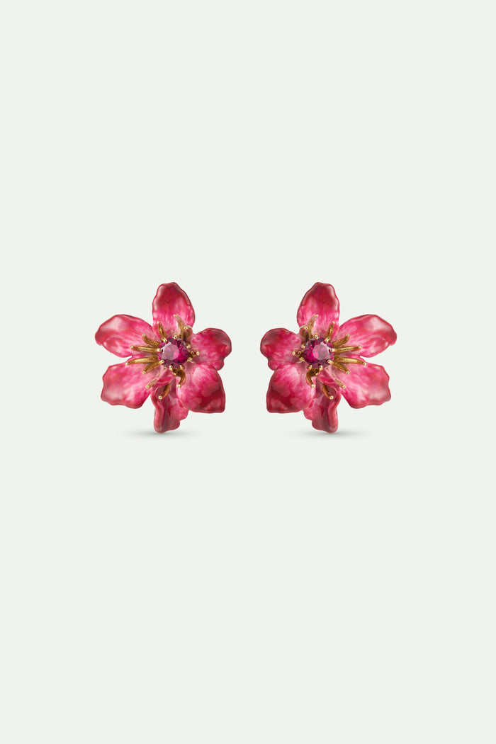 les néréides Large Pink Clematis Flower Clip-On Earrings - Pink