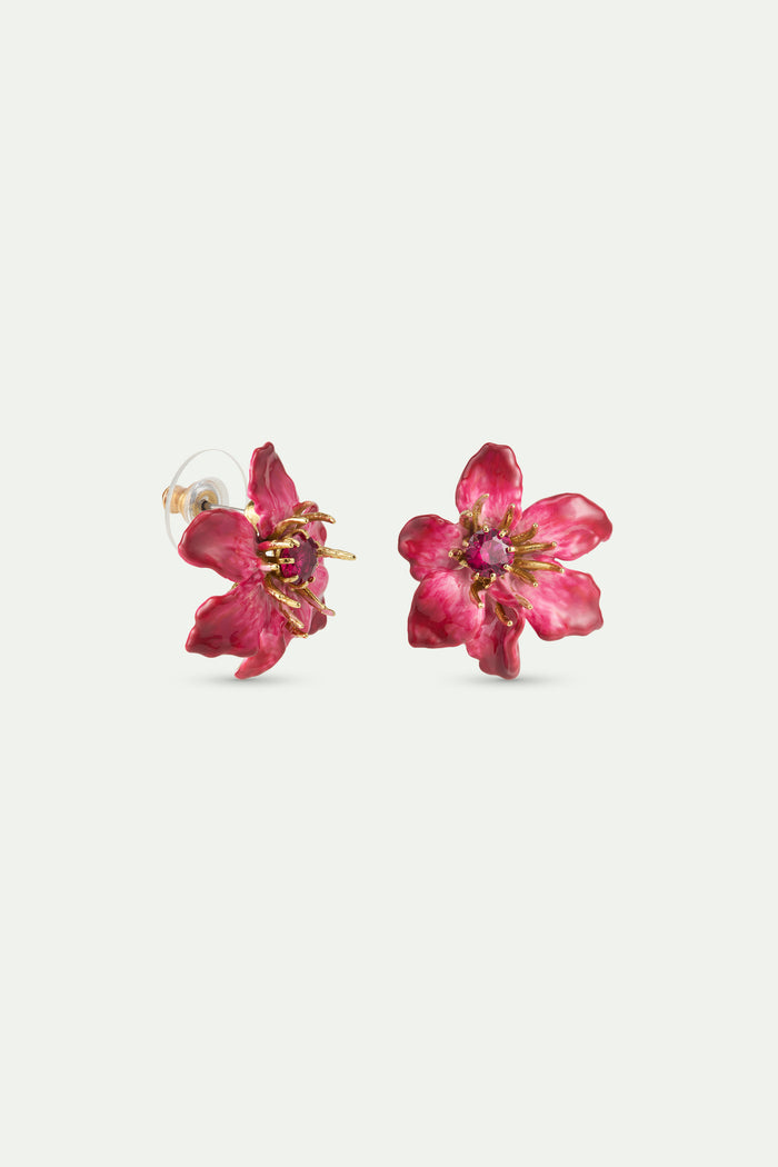 Les Néréides Large Pink Clematis Flower Post Earrings - Pink