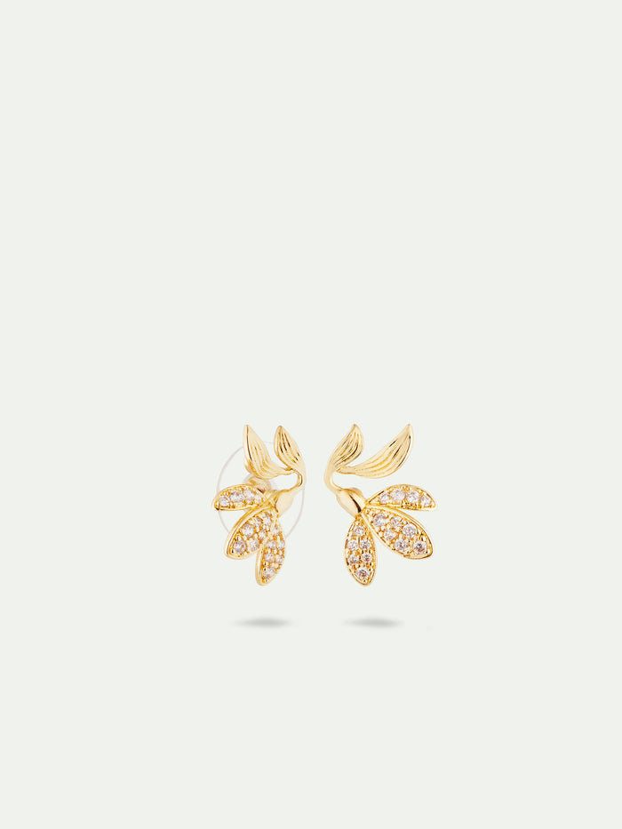 Les Néréides Leaves Paved With Cubic Zirconia Post Earrings - Gold