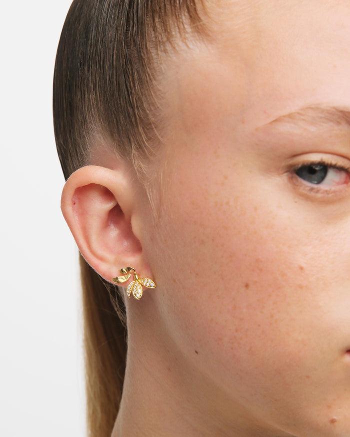 Les Néréides Leaves Paved With Cubic Zirconia Post Earrings - Gold