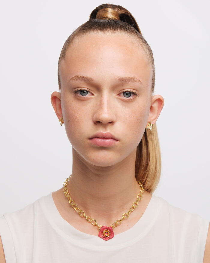 Les Néréides Leaves Paved With Cubic Zirconia Post Earrings - Gold