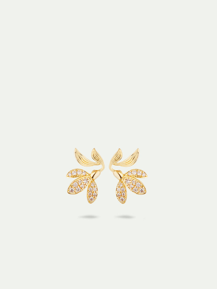 les néréides Leaves Paved with Cubic Zirconia Post Earrings - Gold