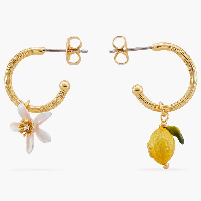 Les Néréides Lemon And Lemon White Blossom Post Hoop Earrings - Yellow