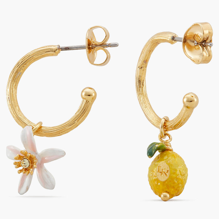 Les Néréides Lemon And Lemon White Blossom Post Hoop Earrings - Yellow