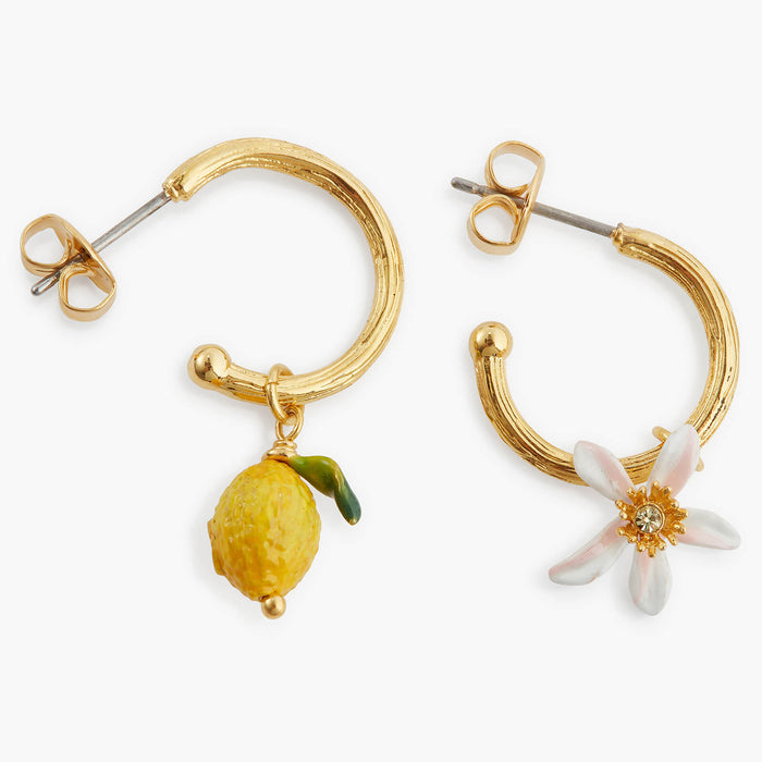 les néréides Lemon and Lemon White Blossom Post Hoop Earrings - Yellow