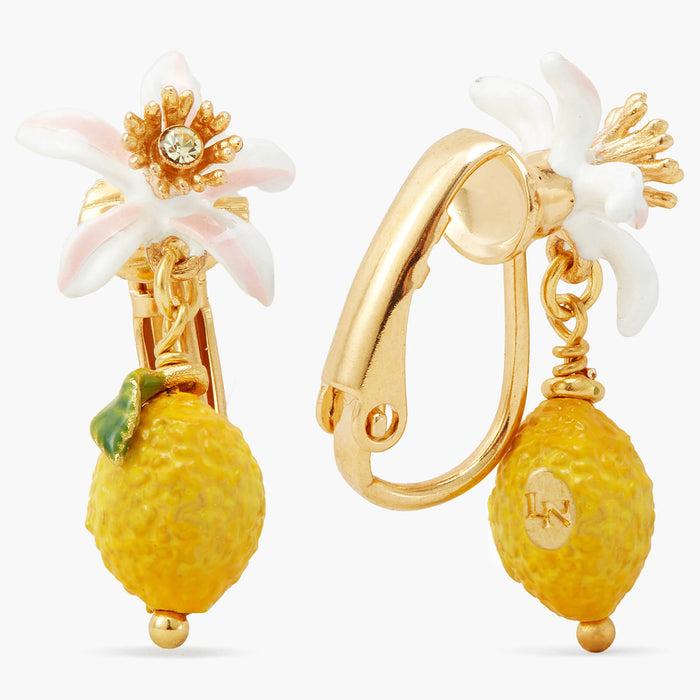 Les Néréides Lemon And White Flower Clip-On Earrings - Jaune