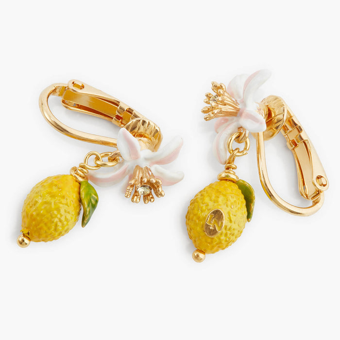 Les Néréides Lemon And White Flower Clip-On Earrings - Jaune