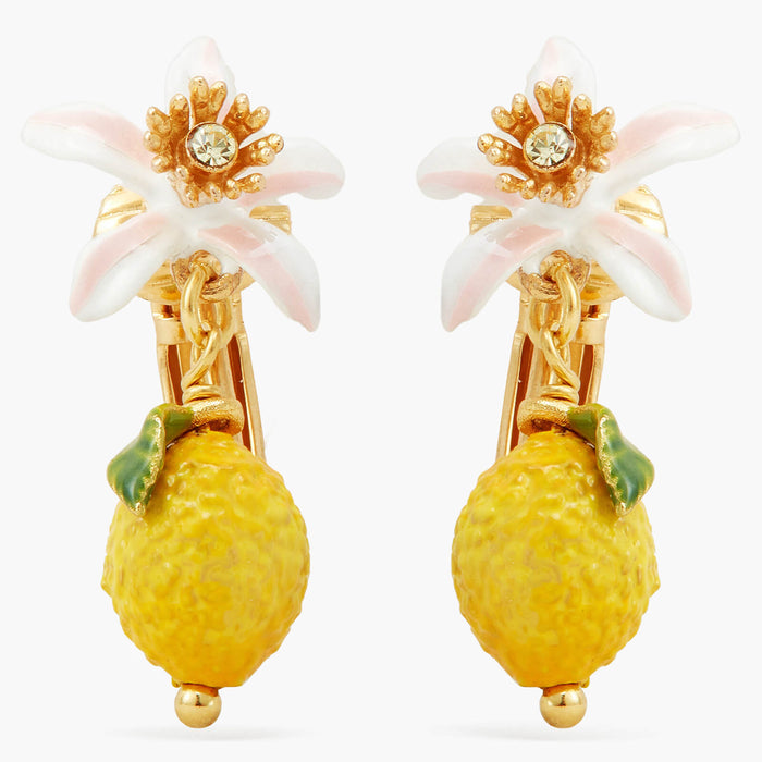les néréides Lemon and White Flower Clip-On Earrings - Jaune