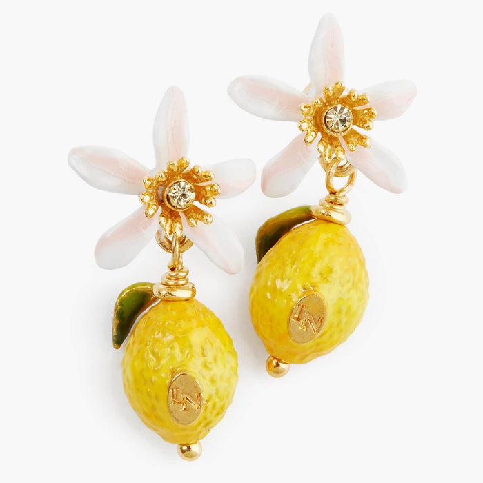 les néréides Lemon and White Flower Post Earrings - Yellow