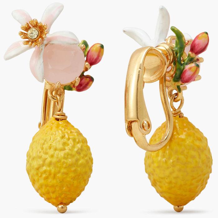 Les Néréides Lemon Flower And Faceted Glass Clip-On Earrings - Jaune