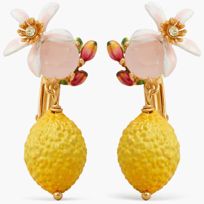 les néréides Lemon Flower and Faceted Glass Clip-On Earrings - Jaune