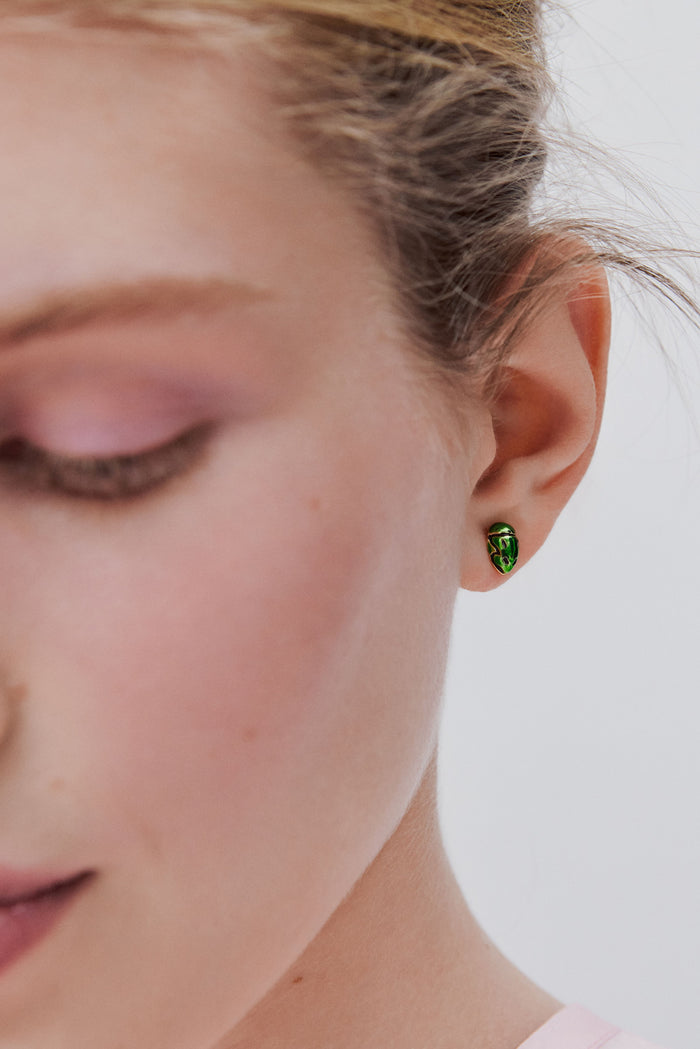 Les Néréides Green Rose Chafer Post Earrings - Green