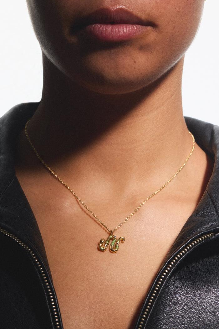 Les Néréides Green Snake Pendant Necklace - Green